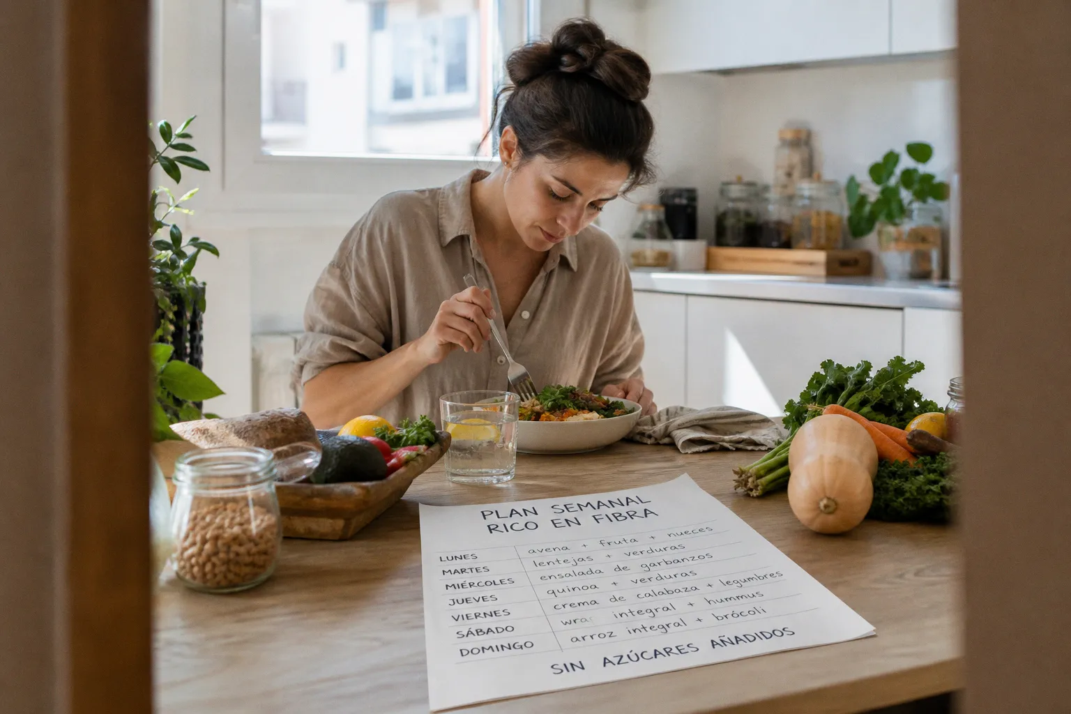Plan semanal rico en fibra para estabilizar tu glucemia sin azúcares añadidos